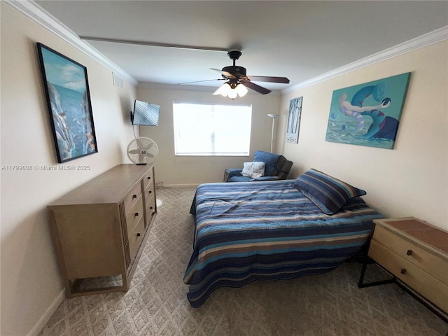 9420 Sunrise Lakes Blvd Unit 106, Sunrise, FL 33322 - bedroom featuring crown molding, light carpet, and a ceiling fan