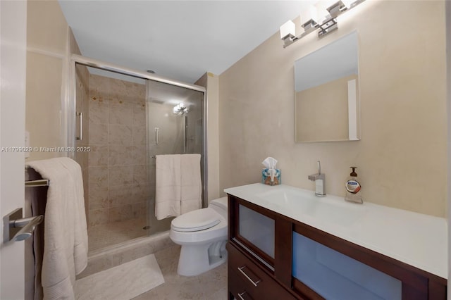 9801 Collins Ave Unit 5S, Bal Harbour, FL 33154 - full bathroom featuring toilet, a stall shower, tile patterned floors, and vanity