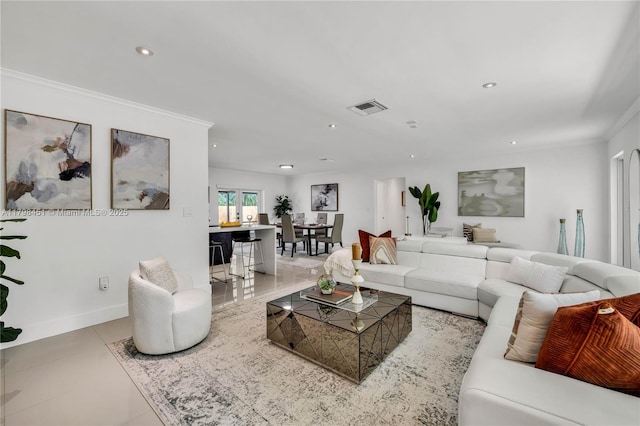 615 NE 115th St, Biscayne Park, FL 33161 - tiled living area with ornamental molding, recessed lighting, and baseboards