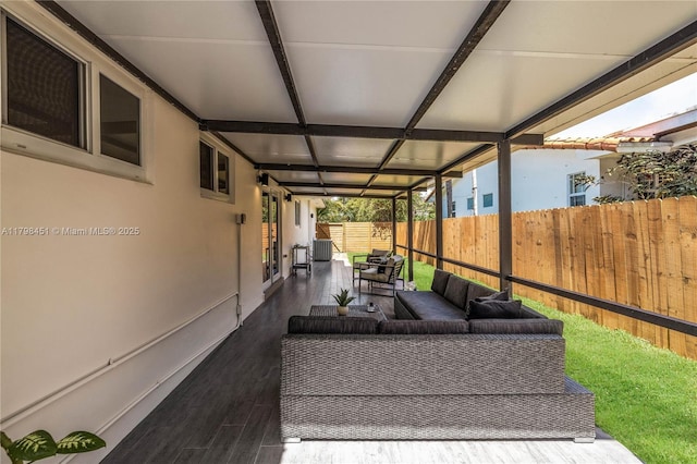 615 NE 115th St, Biscayne Park, FL 33161 - view of patio with an outdoor hangout area and a fenced backyard
