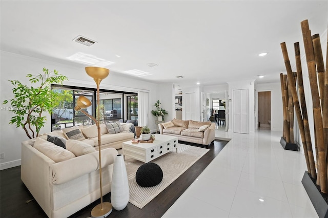 3215 NW 114th Ln, Coral Springs, FL 33065 - living room with recessed lighting, tile patterned flooring, and baseboards