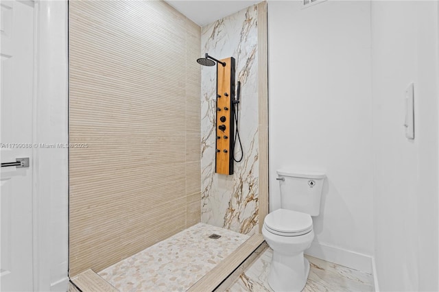 1824 NW 47th St, Miami, FL 33142 - full bathroom featuring a tile shower, marble look tiles, toilet, and baseboards