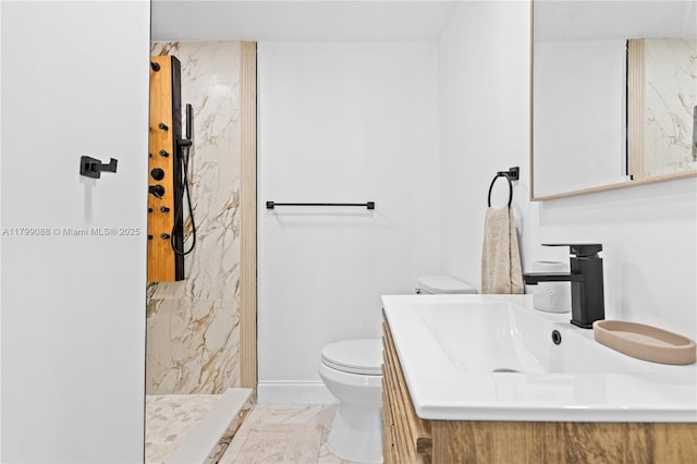 1824 NW 47th St, Miami, FL 33142 - bathroom featuring toilet, a marble finish shower, and vanity