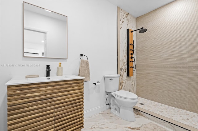 1824 NW 47th St, Miami, FL 33142 - full bath featuring marble finish flooring, toilet, tiled shower, baseboards, and vanity