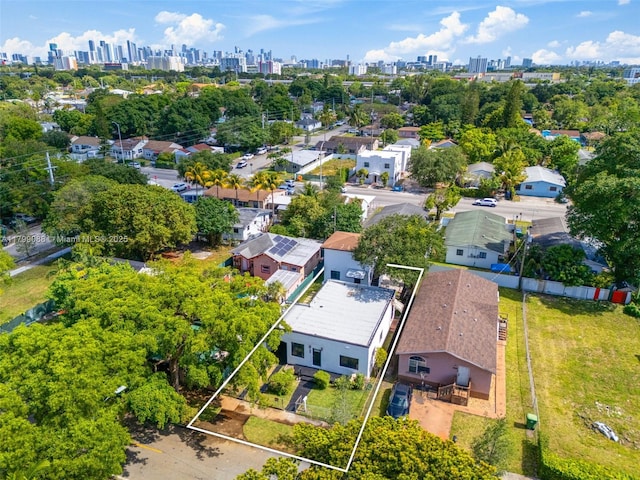 1824 NW 47th St, Miami, FL 33142 - aerial overview of property's location with property boundaries highlighted and a skyline view