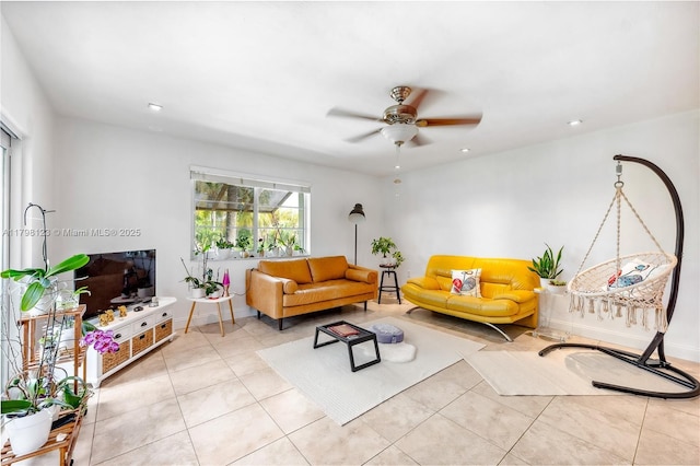 9456 SW 77th Ave Unit T6, Miami, FL 33156 - living area featuring light tile patterned flooring, a ceiling fan, and recessed lighting