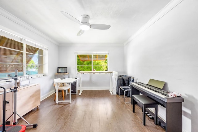 9456 SW 77th Ave Unit T6, Miami, FL 33156 - office with ornamental molding, wood finished floors, and a ceiling fan