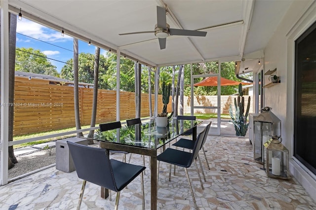 950 NE 88th St, Miami, FL 33138 - view of patio / terrace with a fenced backyard and a ceiling fan