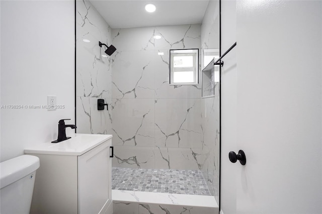 2571 NW 139th St, Opa-Locka, FL 33054 - bathroom featuring a marble finish shower, toilet, and vanity