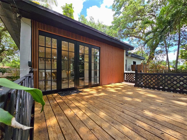 wooden terrace with french doors