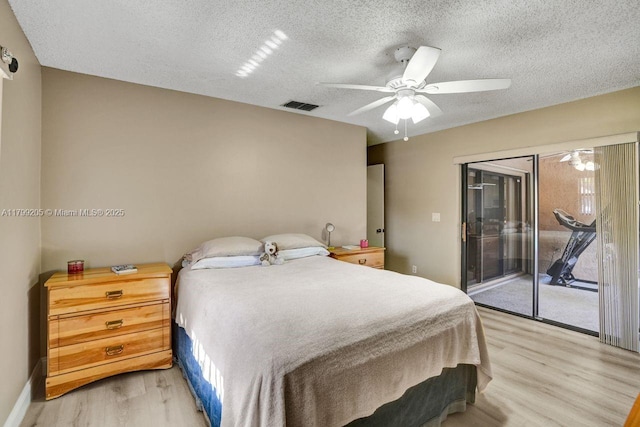 1930 W Oak Knoll Cir, Davie, FL 33324 - bedroom featuring access to outside, light wood-style floors, a textured ceiling, a ceiling fan, and baseboards