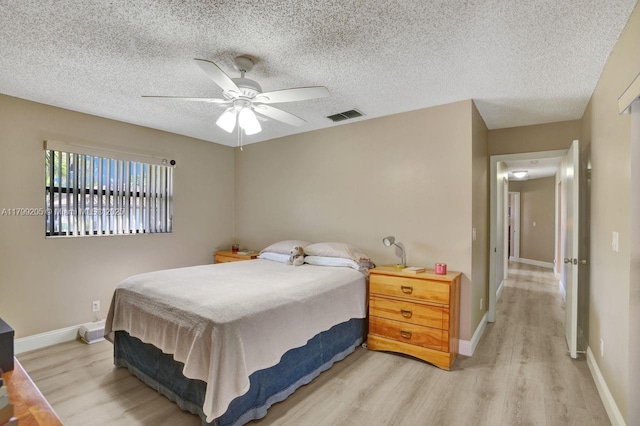 1930 W Oak Knoll Cir, Davie, FL 33324 - bedroom with light wood-style flooring, a textured ceiling, baseboards, and ceiling fan