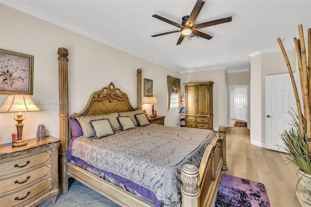 11919 NW 47th St, Coral Springs, FL 33076 - bedroom featuring light wood-style flooring, ornamental molding, ceiling fan, and baseboards