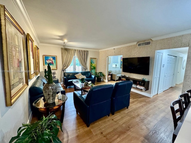 1400 Salzedo St Unit 208, Coral Gables, FL 33134 - living room featuring light wood-style floors and ornamental molding