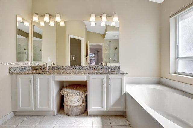14284 NW 18th Mnr, Pembroke Pines, FL 33028 - bathroom with tile patterned flooring, a garden tub, a shower stall, and double vanity