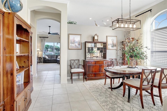 14284 NW 18th Mnr, Pembroke Pines, FL 33028 - dining area with ceiling fan, recessed lighting, light tile patterned floors, and baseboards