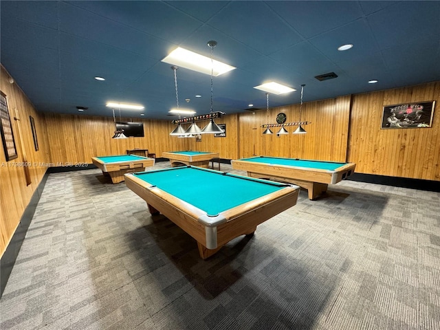 16791 Royal Poinciana Dr, Weston, FL 33326 - playroom with billiards, wooden walls, and carpet flooring