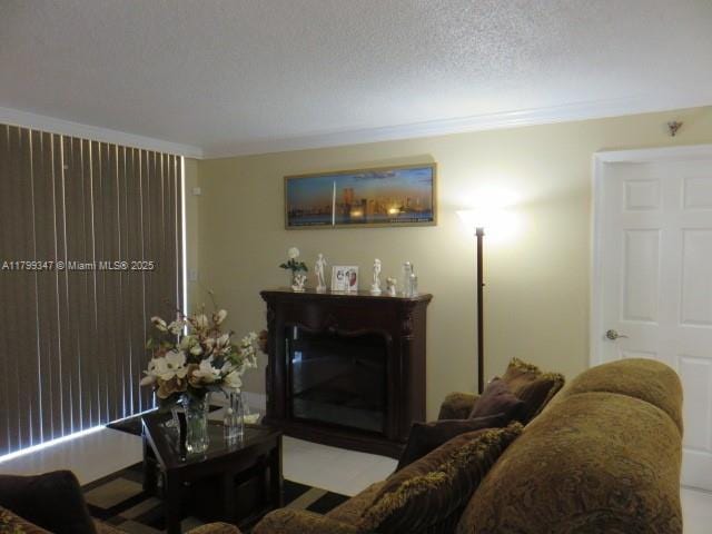 7040 SW 24th St Unit 104, Miami, FL 33155 - living room with a fireplace and a textured ceiling