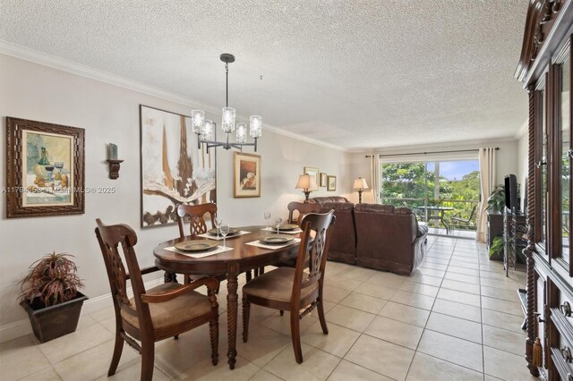 6020 NW 44th St Unit 309, Lauderhill, FL 33319 - dining area featuring a chandelier, ornamental molding, a textured ceiling, and light tile patterned floors
