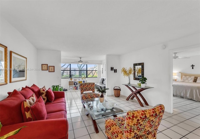 10451 Sunrise Lakes Blvd Unit 205, Sunrise, FL 33322 - living room with ceiling fan and light tile patterned flooring
