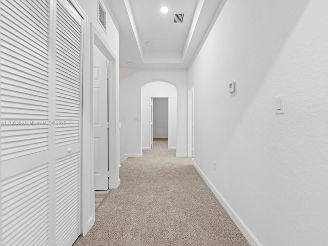2482 SE 14th Ct, Homestead, FL 33035 - hallway featuring arched walkways, carpet floors, baseboards, and recessed lighting
