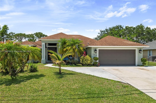 5514 NW W Lundy Cir, Port St Lucie, FL 34986 - view of front of house featuring stucco siding, a garage, a front lawn, and driveway