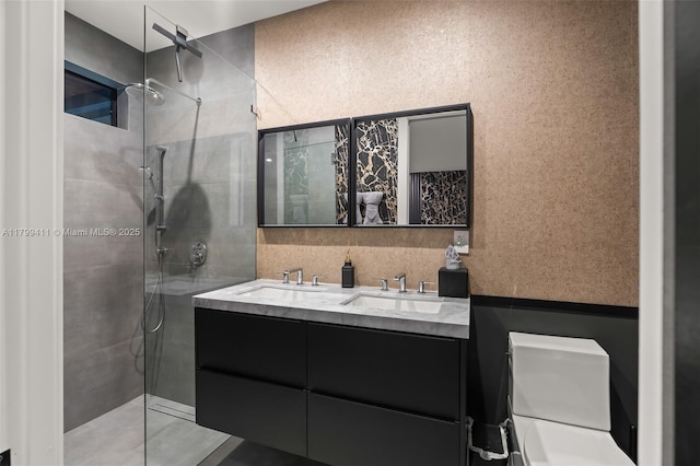400 NW 49th St, Miami, FL 33127 - bathroom with a walk in shower, double vanity, and toilet