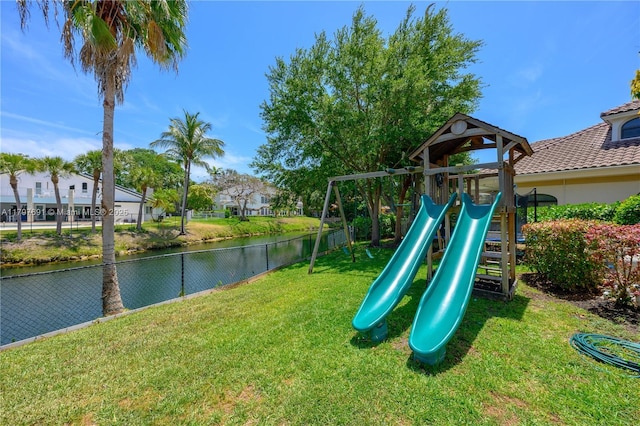 community play area featuring a water view