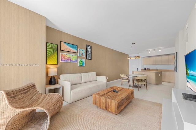 4111 S Ocean Dr Unit 2409, Hollywood, FL 33019 - living area featuring rail lighting and light tile patterned floors
