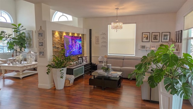 1374 NW 159th Ave, Pembroke Pines, FL 33028 - living area featuring plenty of natural light, dark wood-style flooring, and a chandelier