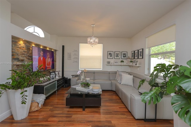 1374 NW 159th Ave, Pembroke Pines, FL 33028 - living area featuring a chandelier and wood finished floors