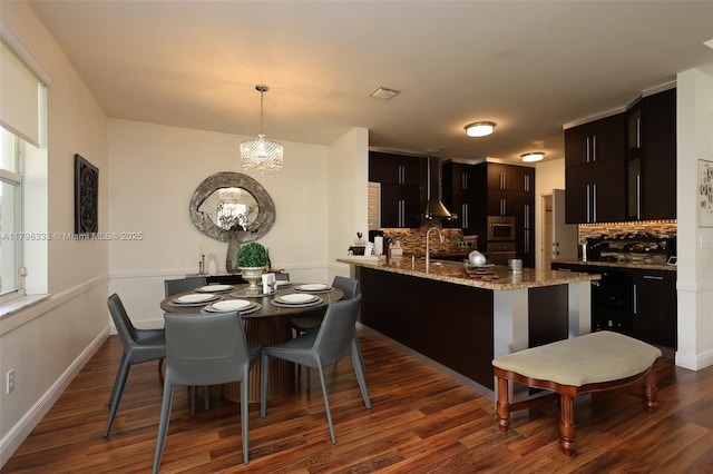 1374 NW 159th Ave, Pembroke Pines, FL 33028 - kitchen with tasteful backsplash, dark wood-style floors, a chandelier, and a sink