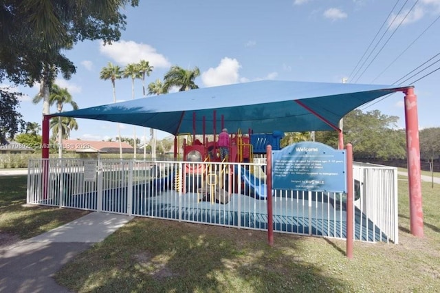 view of swimming pool featuring fence