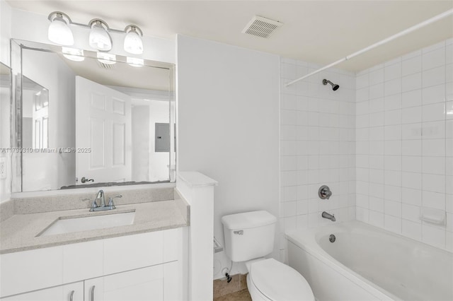 11643 W Atlantic Blvd Unit 1101, Coral Springs, FL 33071 - bathroom featuring toilet, shower / washtub combination, electric panel, vanity, and tile patterned flooring