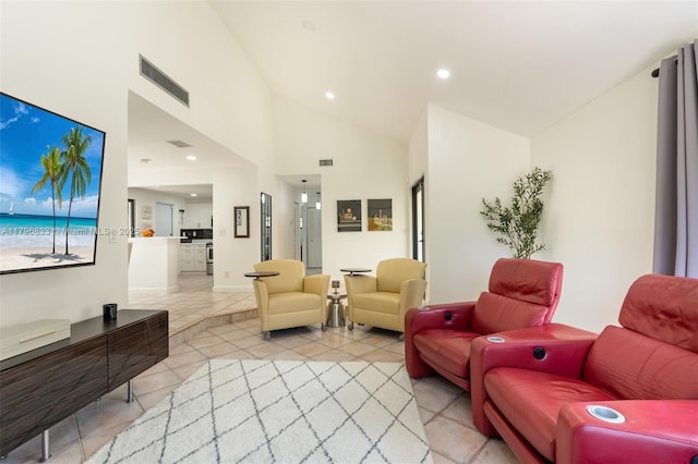 3620 E Forge Rd Unit 16, Davie, FL 33328 - living area featuring vaulted ceiling, recessed lighting, and light tile patterned floors