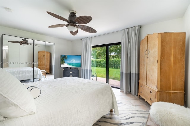 3620 E Forge Rd Unit 16, Davie, FL 33328 - bedroom featuring access to outside, light tile patterned floors, and a ceiling fan