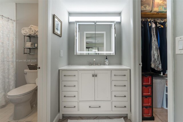 3620 E Forge Rd Unit 16, Davie, FL 33328 - full bathroom with vanity, a shower with shower curtain, and tile patterned floors