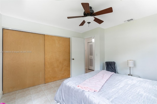 3620 E Forge Rd Unit 16, Davie, FL 33328 - bedroom with a closet, ceiling fan, and light tile patterned floors