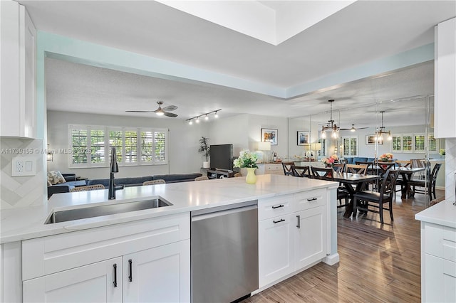 1779 NE 39th Ct Unit 1107, Pompano Beach, FL 33064 - kitchen featuring stainless steel dishwasher, ceiling fan, a sink, and open floor plan