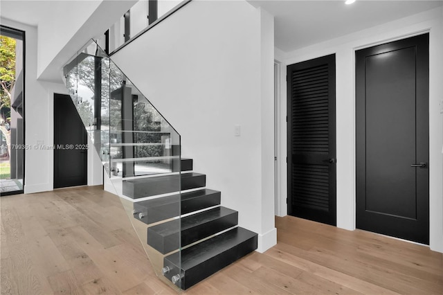 30 NE 50th St, Miami, FL 33137 - stairs with hardwood / wood-style floors and recessed lighting