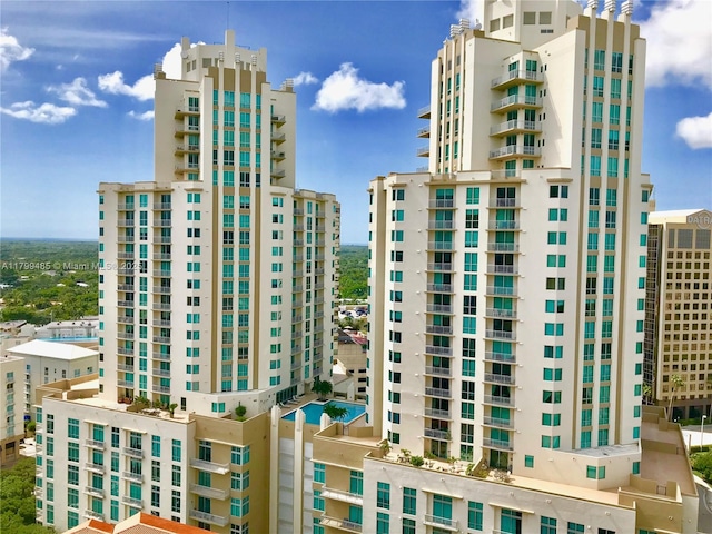 view of building exterior with a view of city