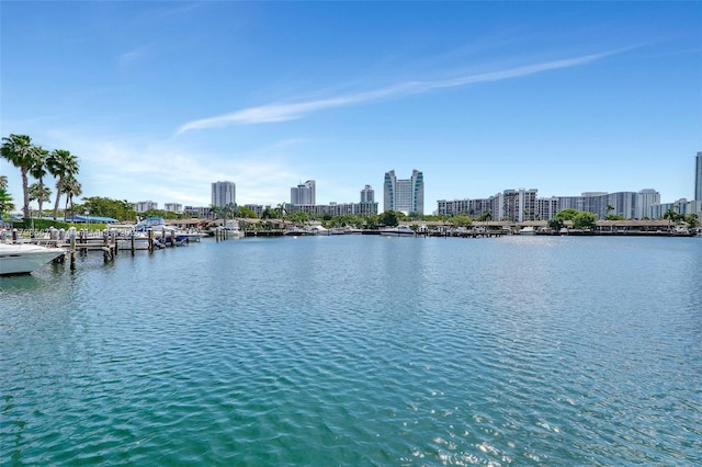 600 Three Islands Blvd Unit 1703, Hallandale Beach, FL 33009 - water view featuring a view of skyline and a boat dock