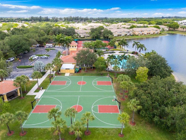 view of basketball court featuring a water view and community basketball court
