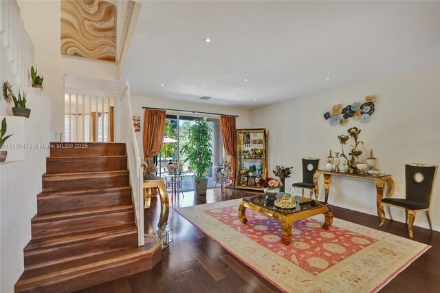 5354 NW 119th Ter, Coral Springs, FL 33076 - foyer with stairway, dark wood-type flooring, and recessed lighting
