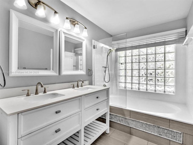 2124 W Discovery Cir W, Deerfield Beach, FL 33442 - full bathroom featuring plenty of natural light, tiled shower / bath, double vanity, and tile patterned floors