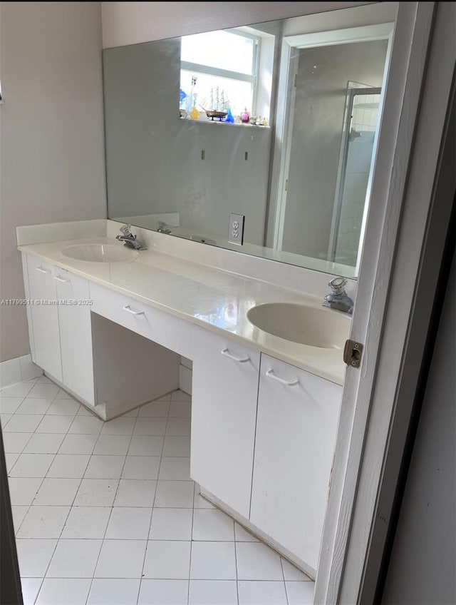 15456 NW 12th Pl, Pembroke Pines, FL 33028 - full bathroom with double vanity, tile patterned flooring, and a stall shower