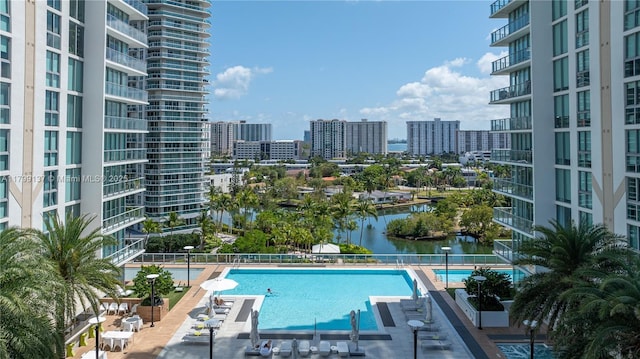 300 Sunny Isles Blvd Unit 4-501, Sunny Isles Beach, FL 33160 - community pool featuring a water view and a view of city