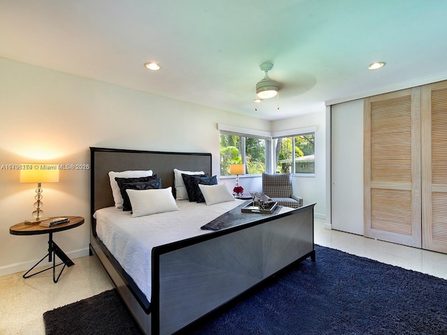 10643 NE 10th Pl, Miami Shores, FL 33138 - bedroom with recessed lighting, a ceiling fan, and a closet