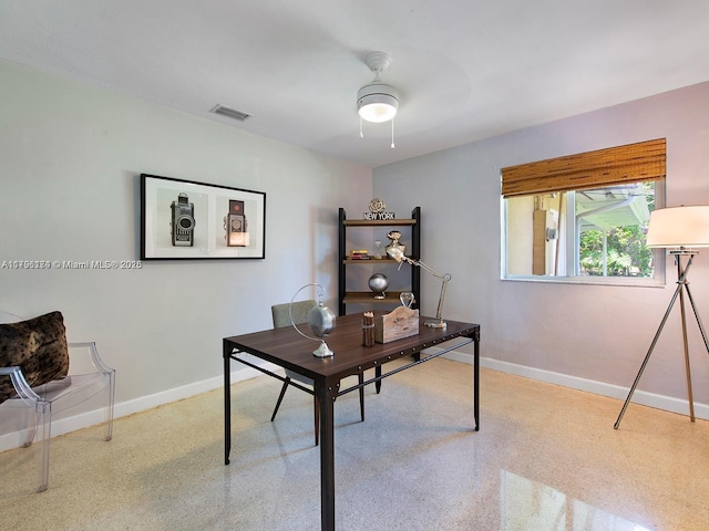 10643 NE 10th Pl, Miami Shores, FL 33138 - home office featuring baseboards and a ceiling fan