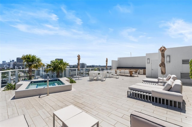 4250 Biscayne Blvd Unit 1112, Miami, FL 33137 - view of pool featuring a hot tub, a patio area, an outdoor living space, outdoor dining area, and a city view